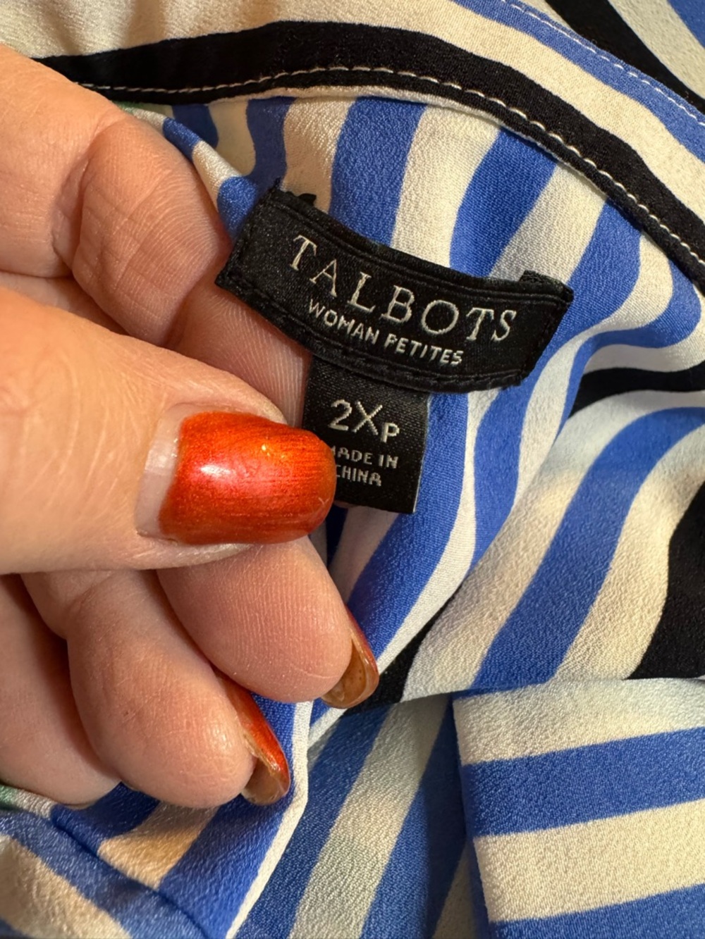 TALBOT'S  Blue, Green & White Striped V‑Neck Spring/Summer Top  2X/PETITE    #10 - Picture 6 of 6